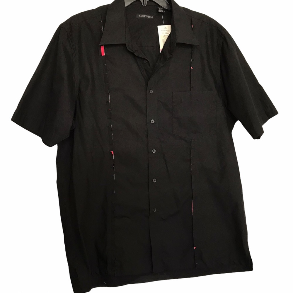 KENNETH COLE Black Button Down Short Sleeve